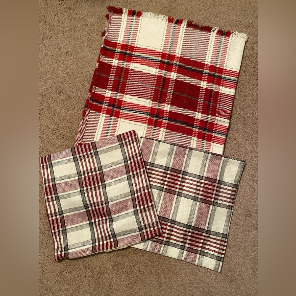 (2) pillow cases and fringed throw